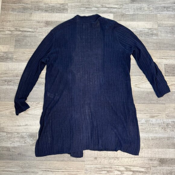 Eileen Fisher navy blue linen long sleeve open front sweater cardigan size XL B7 - Picture 5 of 5